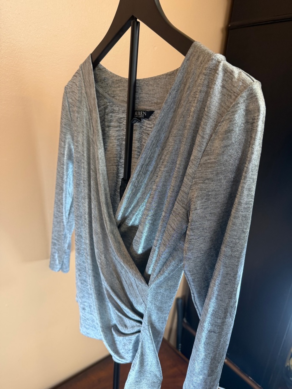 Ralph Lauren‎ Silver Wrap-Style Long Sleeve Top - Picture 6 of 7